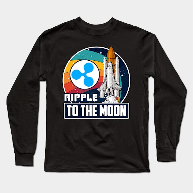 Ripple to the Moon Digital Crypto BTC Retro Spaceship Long Sleeve T-Shirt by TheBeardComic